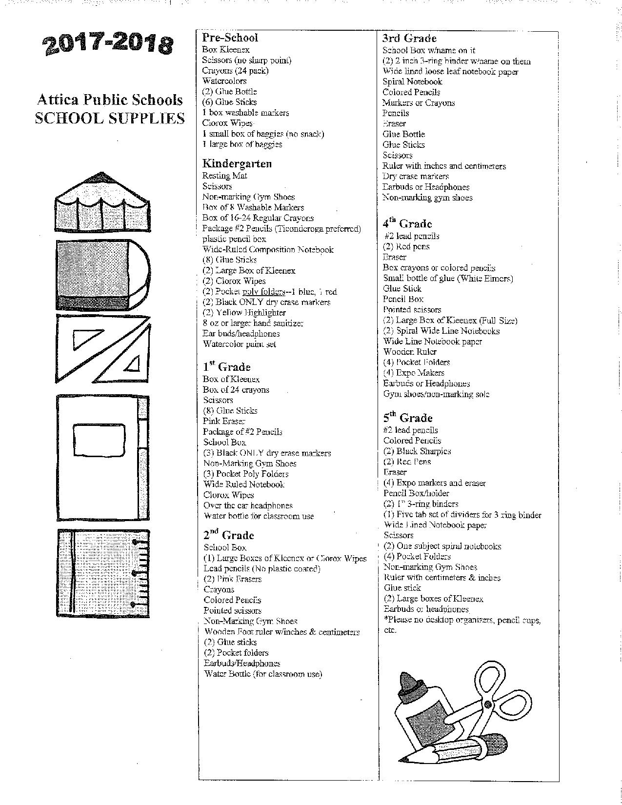 Attica USD 511 School Supply List